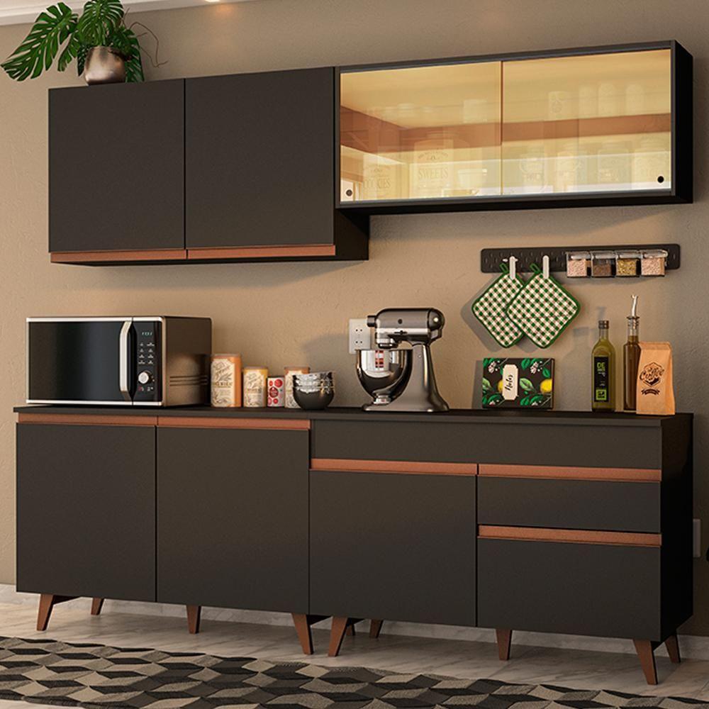 Cozinha Completa Reims com Armário e Balcão Preto Madesa - 3