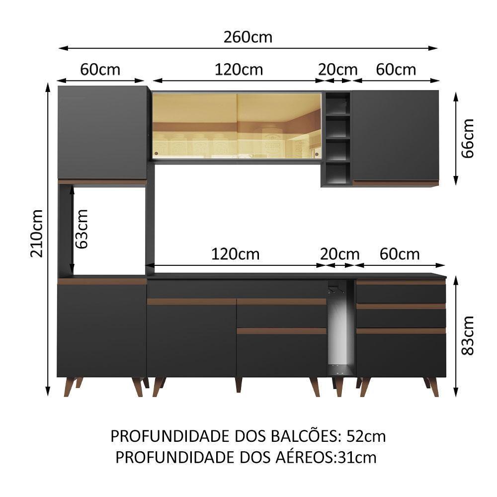 Cozinha Completa Madesa Reims com Armário e Balcão - Preto - 9