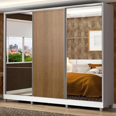 Guarda Roupa Casal Zurique 3 Portas de Correr 4 Gavetas Branco-Rustic MDF