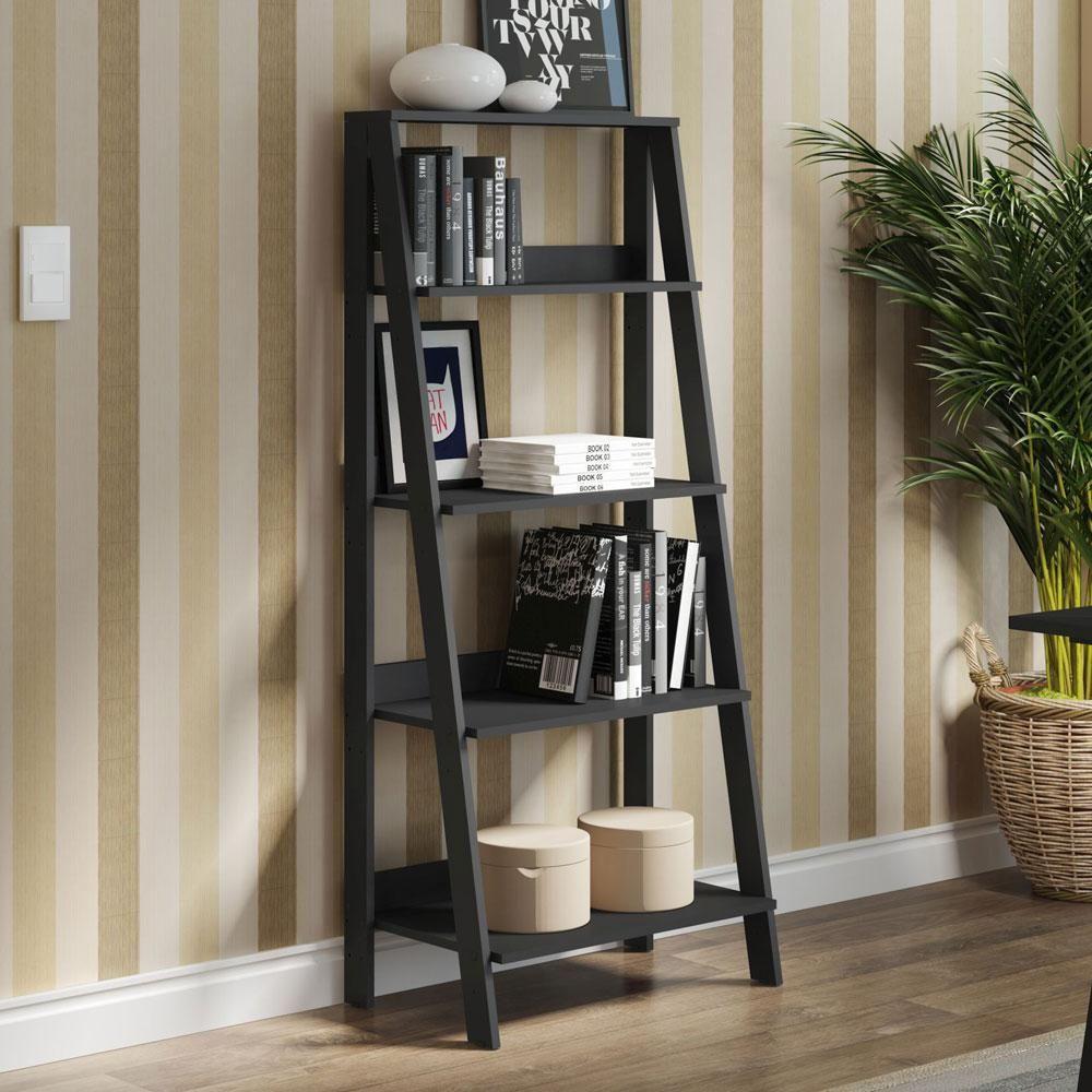 Estante Escada para Livros com 4 Prateleiras Preto - 1