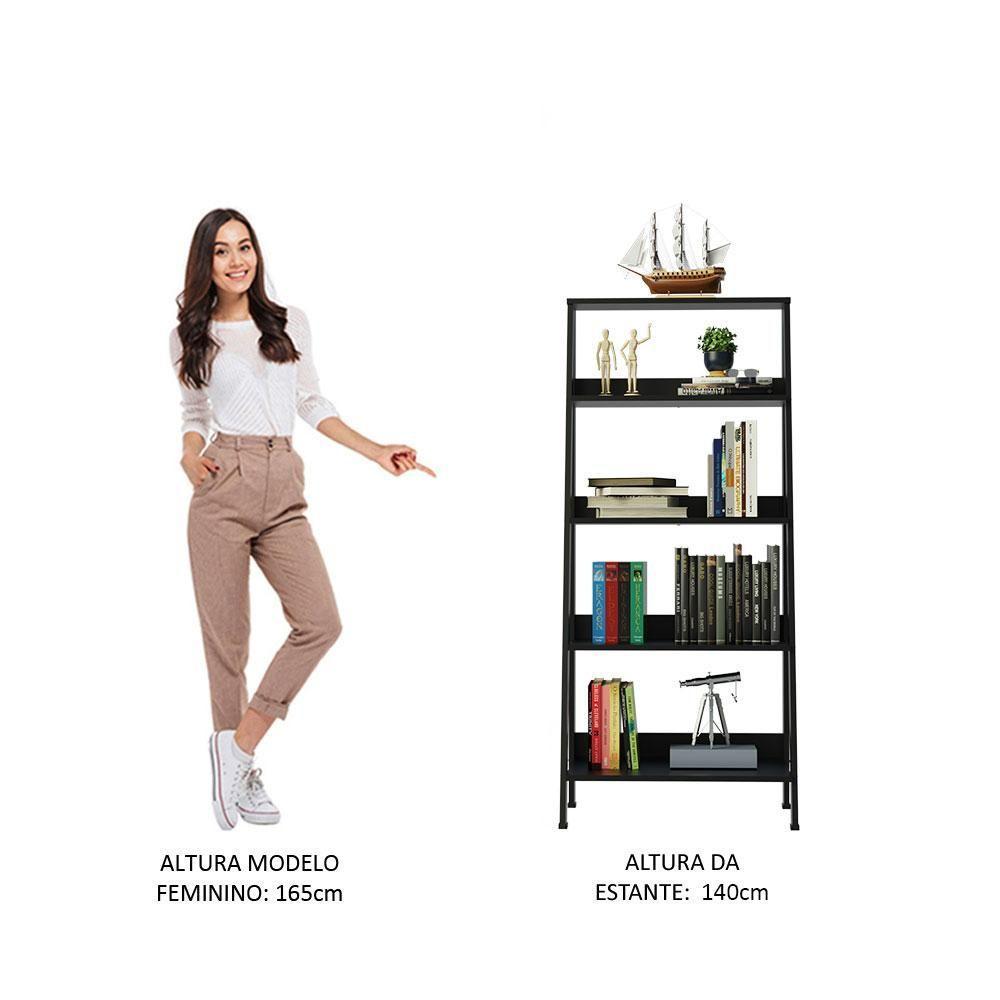 Estante Escada para Livros com 4 Prateleiras Preto - 2