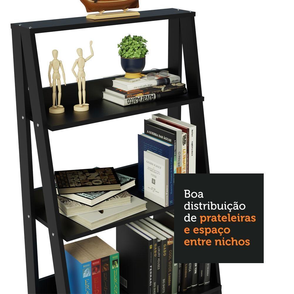 Estante Escada para Livros com 4 Prateleiras Preto - 4
