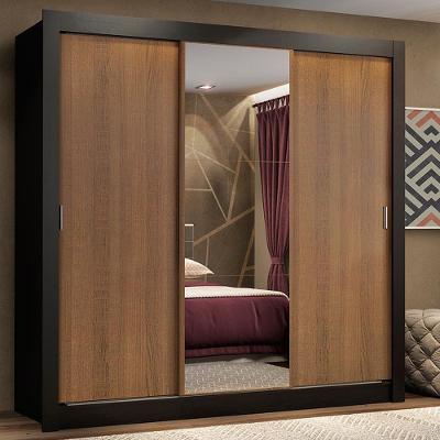 Guarda Roupa Casal Lyon Plus 3 Portas de Correr 4 Gavetas Preto-rustic Madesa