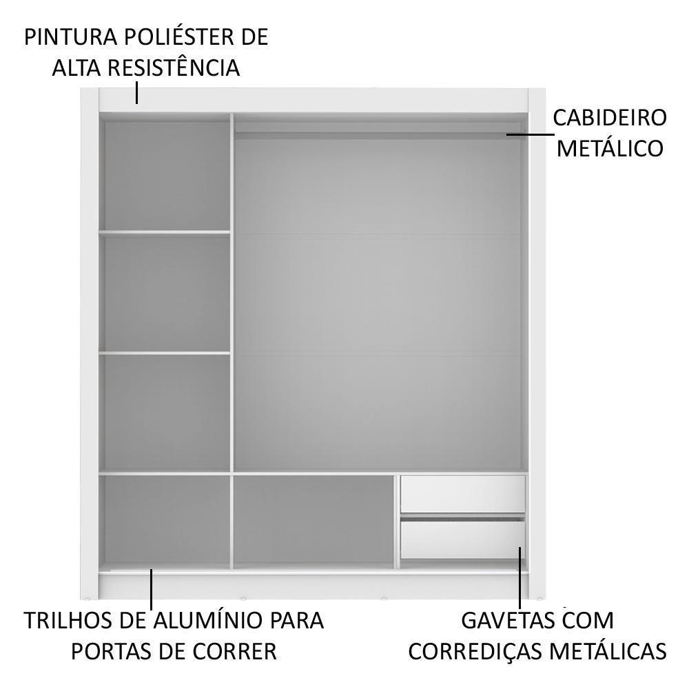Guarda Roupa 3 Portas De Correr Com Espelho 2 Gavetas Madesa - 3