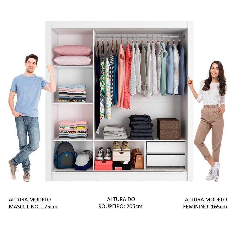 Guarda Roupa 3 Portas De Correr Com Espelho 2 Gavetas Madesa - 6