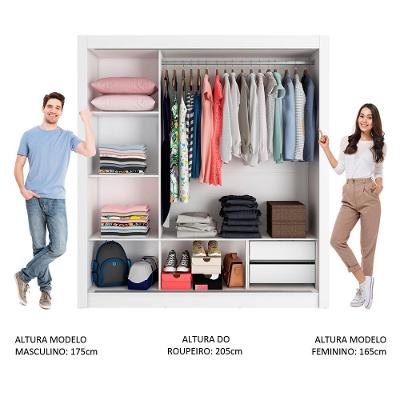 Guarda Roupa Casal Lyon 3 Portas de Correr 2 Gavetas Branco-preto