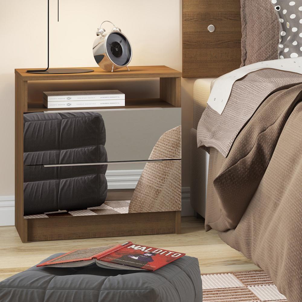 Criado-Mudo com 2 Gavetas com Espelho Rustic Madesa 3227 - 2