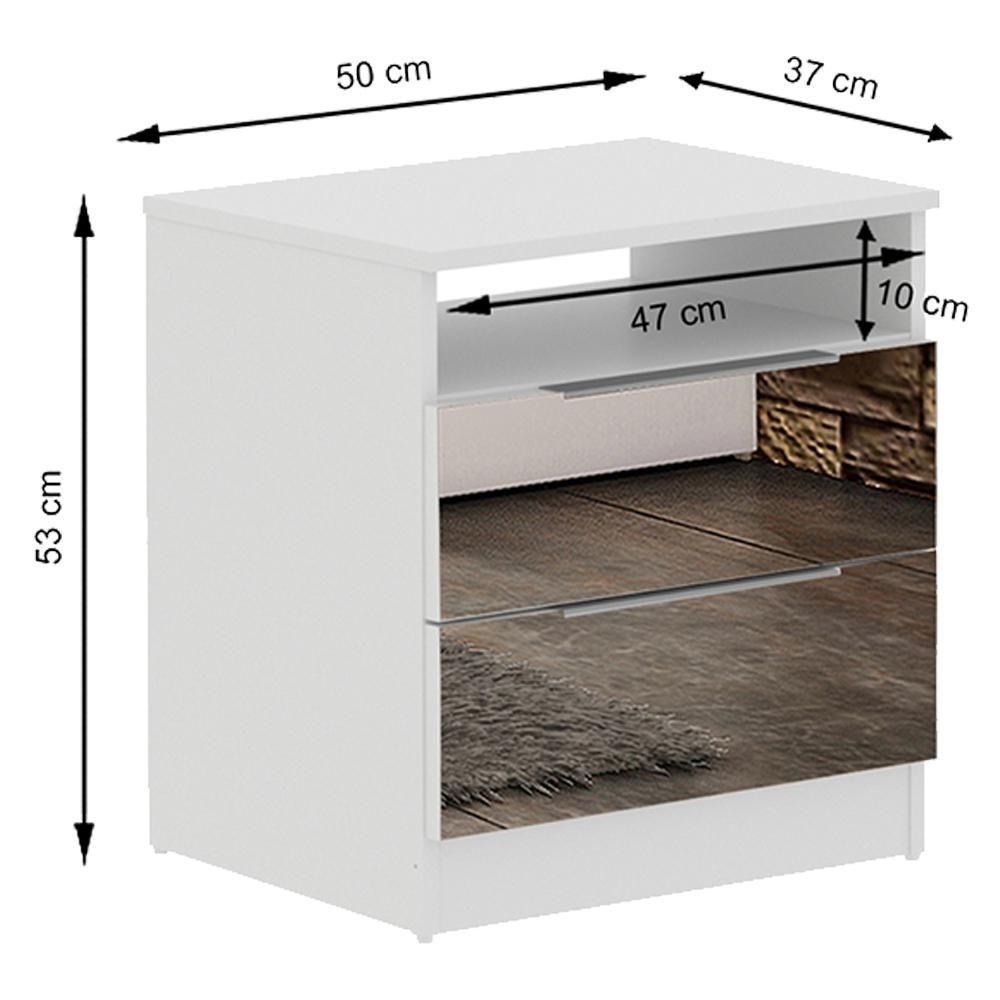 Criado-Mudo com 2 Gavetas com Espelho Branco Madesa 3227 - 2