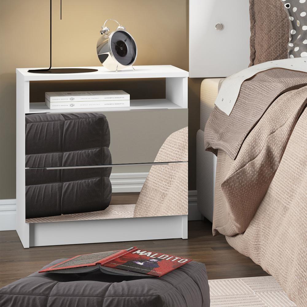 Criado-Mudo com 2 Gavetas com Espelho Branco Madesa 3227 - 3