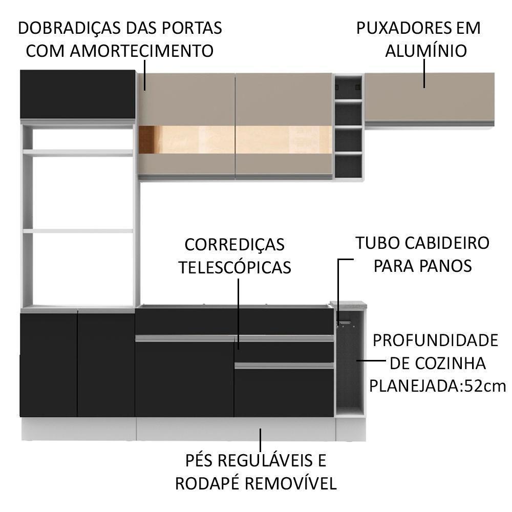 Cozinha Safira com Armário e Balcão sem Tampo e Pia Madesa - 4