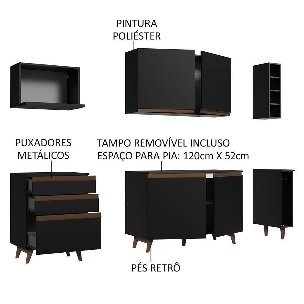 Cozinha Completa Madesa Reims com Armário e Balcão - Preto - 3