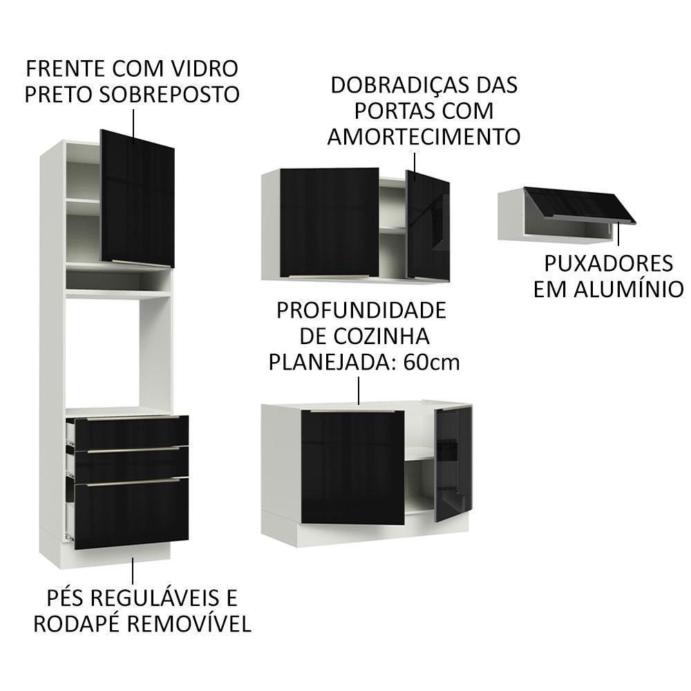 Cozinha Lux com Armário e Balcão 6 Portas 3 Gavetas Branco Preto - 2