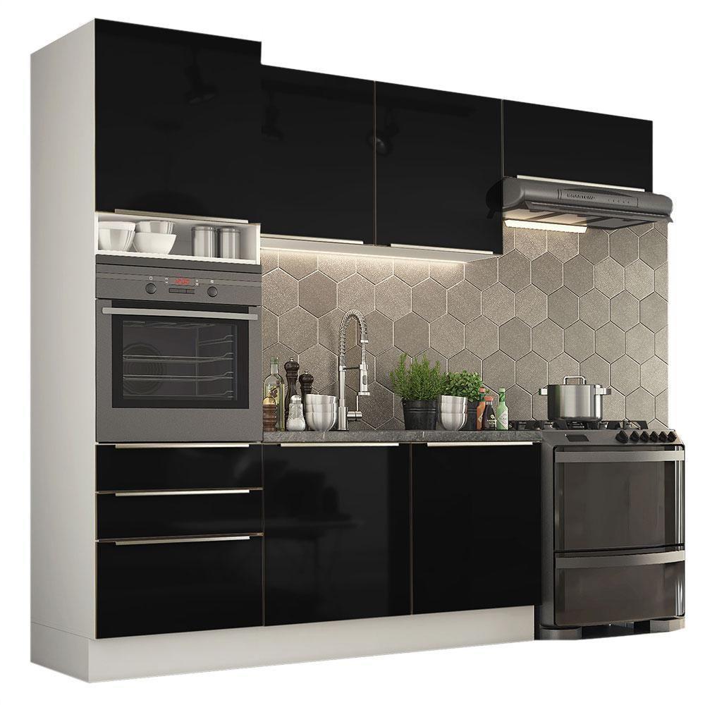 Cozinha Lux com Armário e Balcão 6 Portas 3 Gavetas Branco Preto - 5