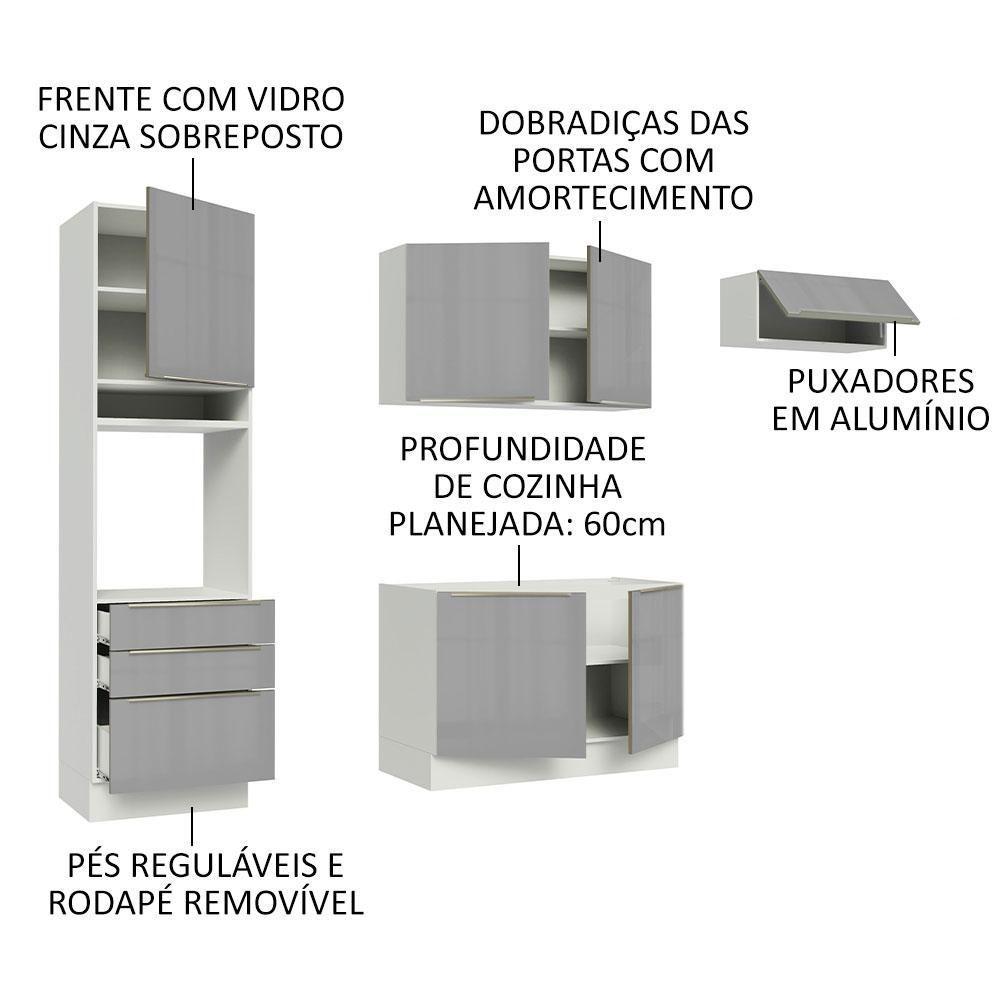 Cozinha Lux com Armário e Balcão 6 Portas 3 Gavetas Branco - 10