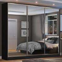 Guarda Roupa Madesa Zurique 3 Portas de Correr Espelho Preto - 1