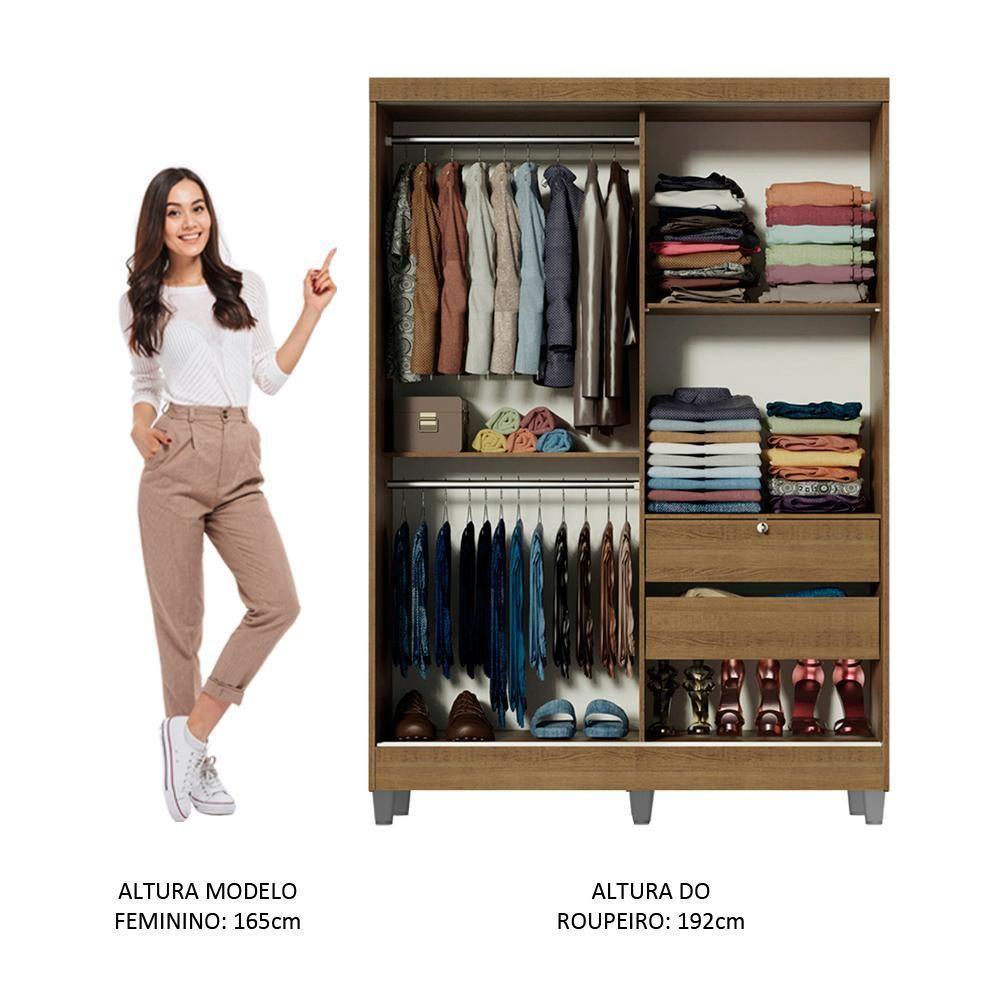 Guarda Roupas Luke Rustic 2 Portas Espelho Com Pés Madesa - 6