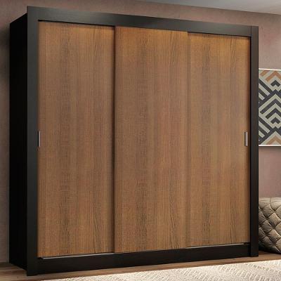 Guarda Roupa Casal Lyon Plus 3 Portas de Correr 4 Gavetas Preto-rustic Madesa