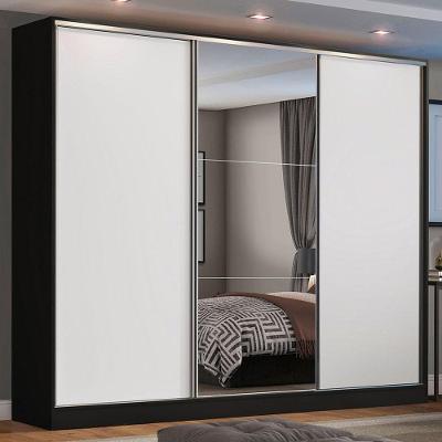 Guarda Roupa Casal Zurique 3 Portas de Correr 4 Gavetas Preto-branco Madesa