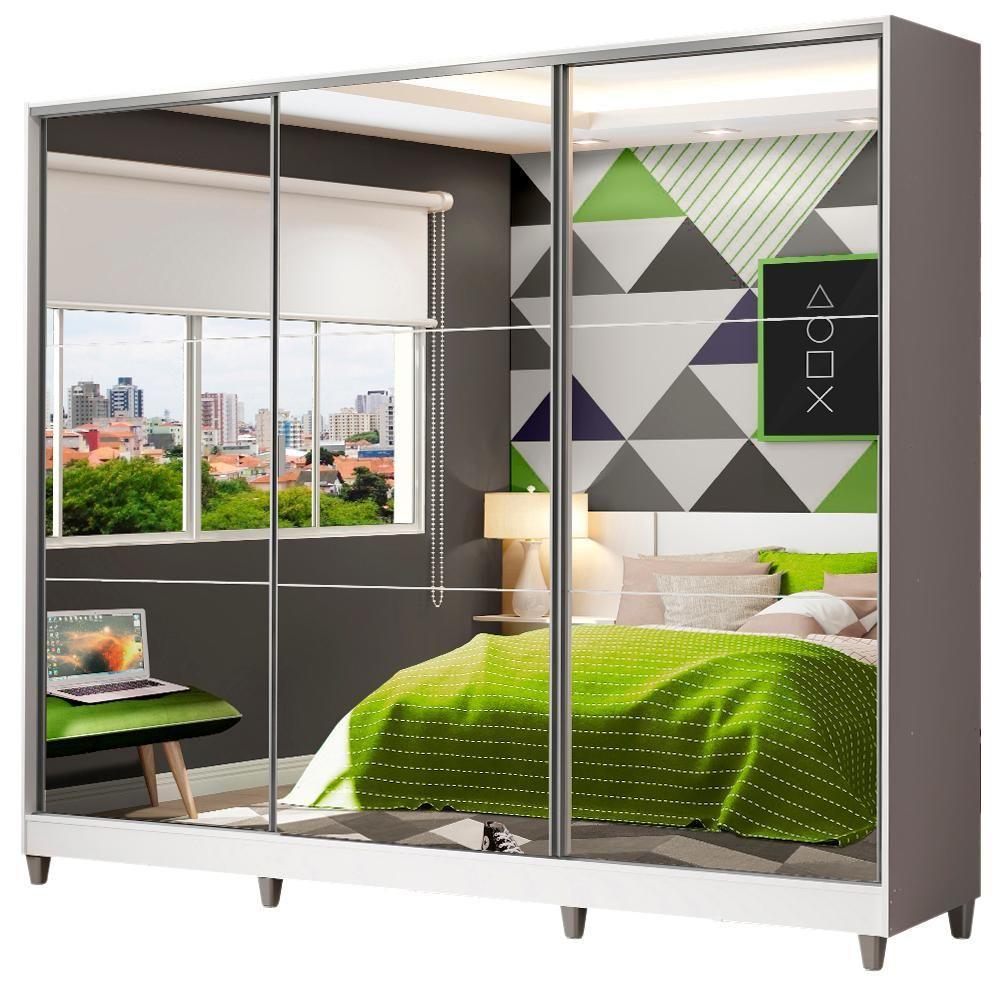 Guarda Roupa Juvenil 100% Mdf Madesa Kevin 3 Portas De Correr De Espelho Com Pés - Branco - 5