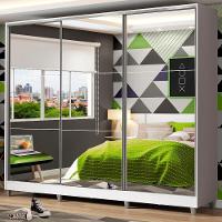 Guarda Roupa Juvenil 100% Mdf Madesa Kevin 3 Portas De Correr De Espelho Com Pés - Branco - 1