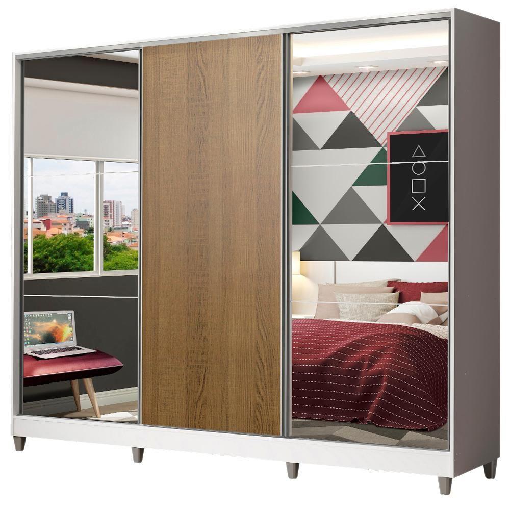 Guarda Roupa Juvenil 100% Mdf Madesa Kevin 3 Portas De Correr Com Espelhos Com Pés - Branco/rustic - 9