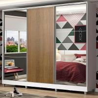 Guarda Roupa Juvenil 100% Mdf Madesa Kevin 3 Portas De Correr Com Espelhos Com Pés - Branco/rustic - 1