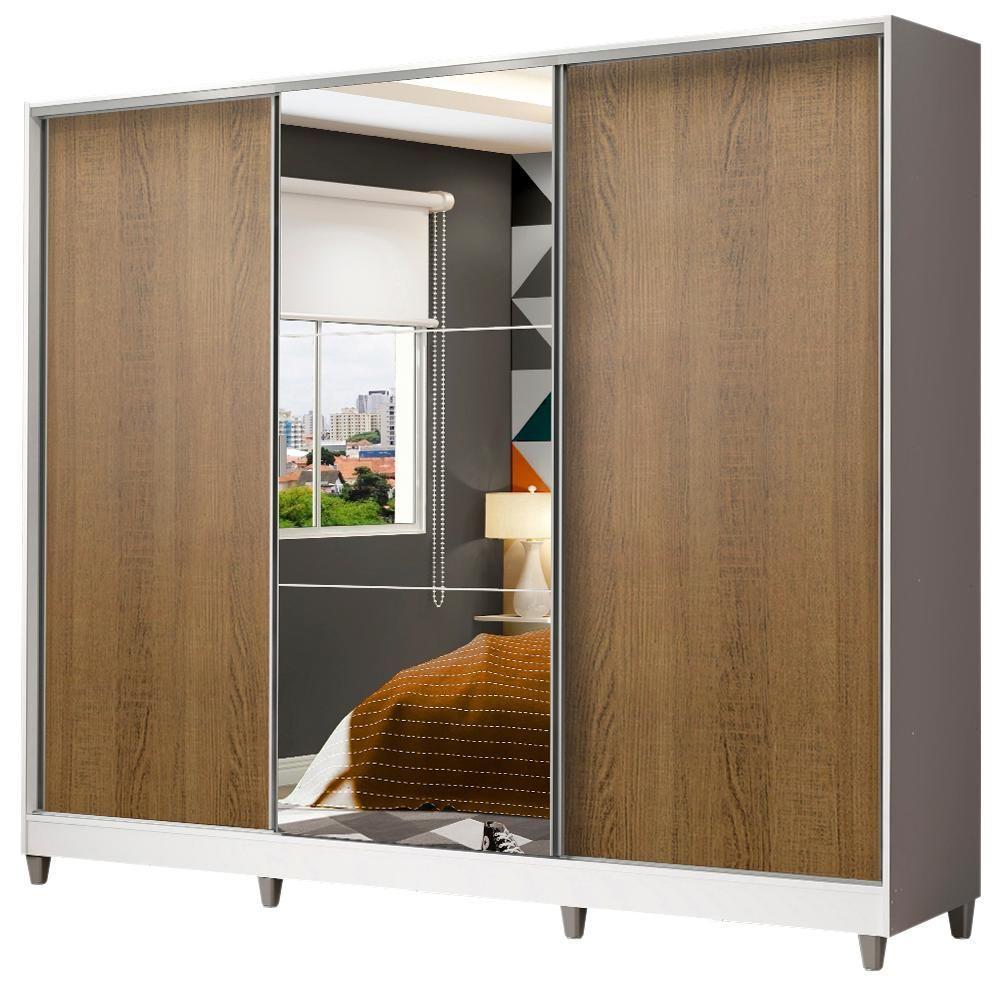 Guarda Roupa Juvenil 100% Mdf Madesa Kevin 3 Portas De Correr Com Espelho Com Pés - Branco/rustic - 5