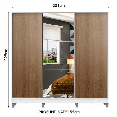 Guarda Roupa Juvenil Kevin 3 Portas de Correr 4 Gavetas Branco-rustic MDF