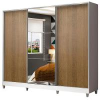 Guarda Roupa Juvenil 100% Mdf Madesa Kevin 3 Portas De Correr Com Espelho Com Pés - Branco/rustic