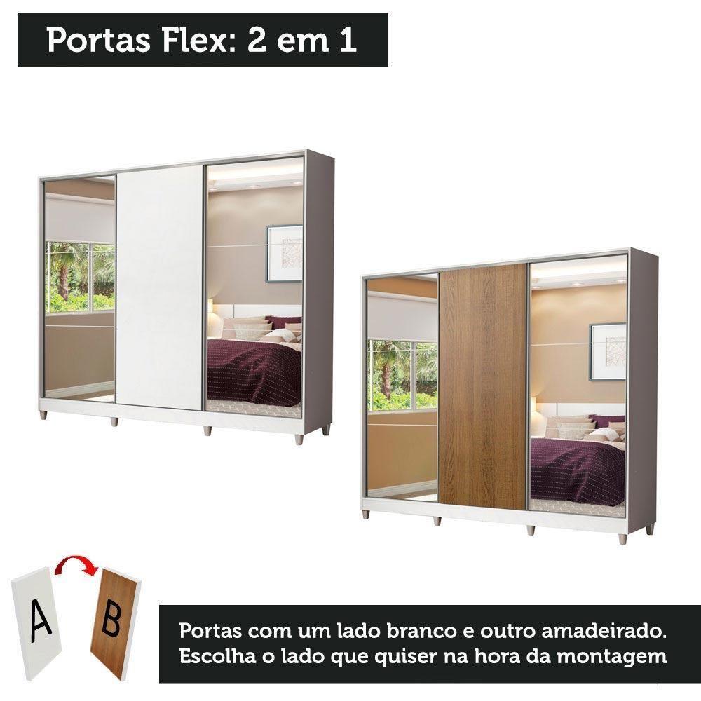 Guarda Roupa Juvenil 100% Mdf Madesa Kevin 3 Portas De Correr Com Espelhos Com Pés - Branco - 4