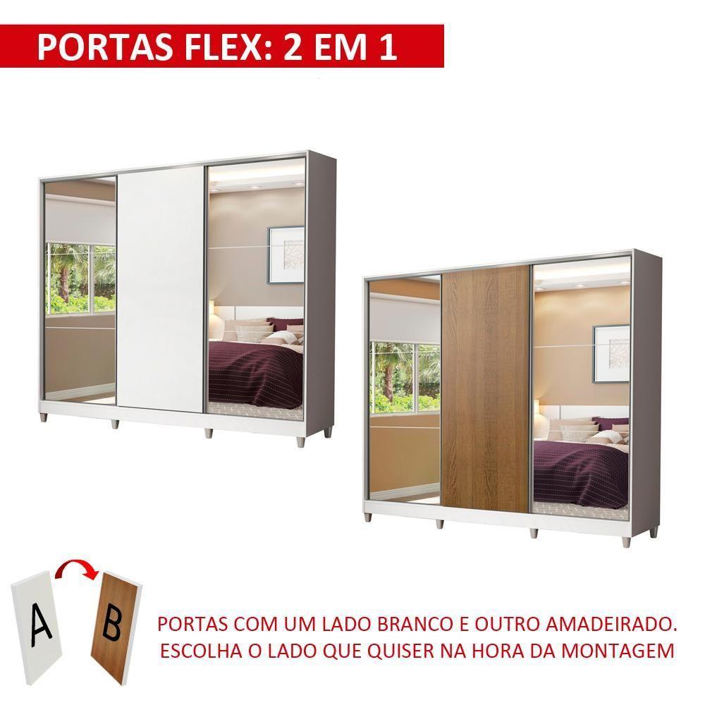Guarda Roupa Juvenil 100% Mdf Madesa Kevin 3 Portas De Correr Com Espelhos Com Pés - Branco - 9