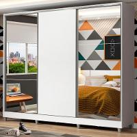 Guarda Roupa Juvenil 100% Mdf Madesa Kevin 3 Portas De Correr Com Espelhos Com Pés - Branco - 1