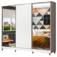Guarda Roupa Juvenil 100% Mdf Madesa Kevin 3 Portas De Correr Com Espelhos Com Pés - Branco - 3