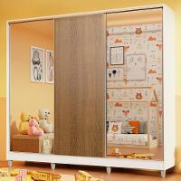 Guarda Roupa Infantil 100% Mdf Madesa Logan 3 Portas De Correr Com Espelhos Com Pés - Branco/rustic - 1