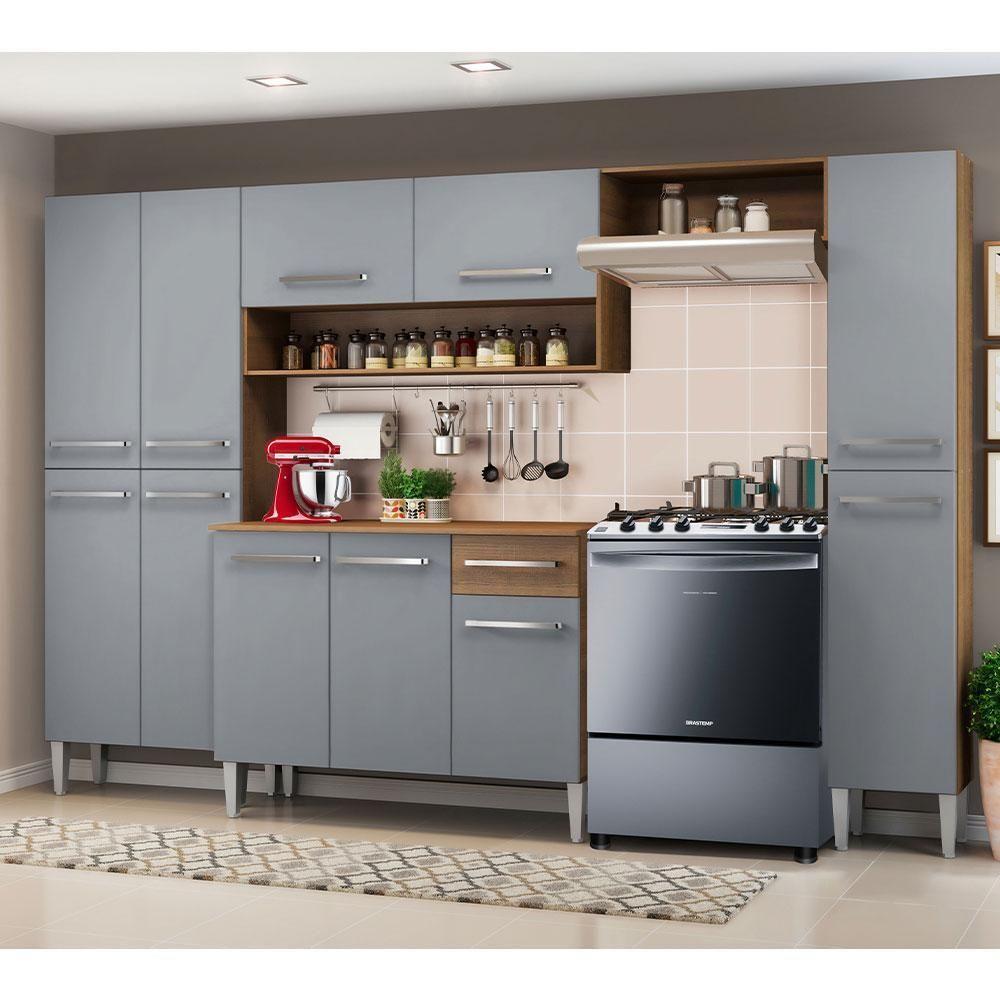 Cozinha Hit Com Armário, Balcão E Paneleiro Rustic/Cinza - 1