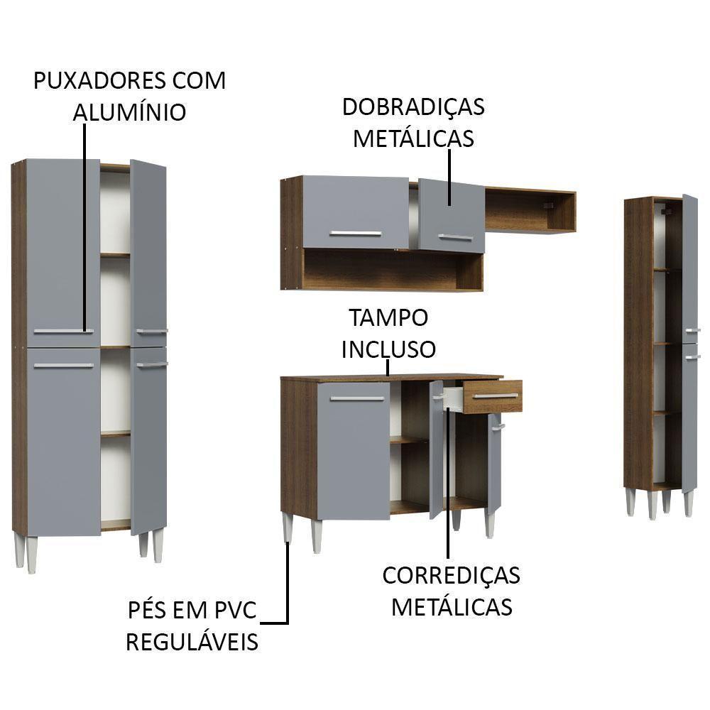 Cozinha Hit Com Armário, Balcão E Paneleiro Rustic/Cinza - 8