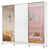 Guarda Roupa Infantil 100% Mdf Madesa Logan 3 Portas De Correr Com Espelhos Com Pés - Branco - 6