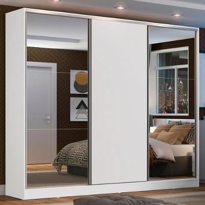Guarda Roupa Casal Zurique 3 Portas de Correr Branco com Espelhos MDF Madesa