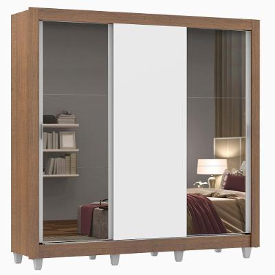 Guarda Roupa Casal 3 Portas De Correr Mônaco Rustic-branco com Espelhos