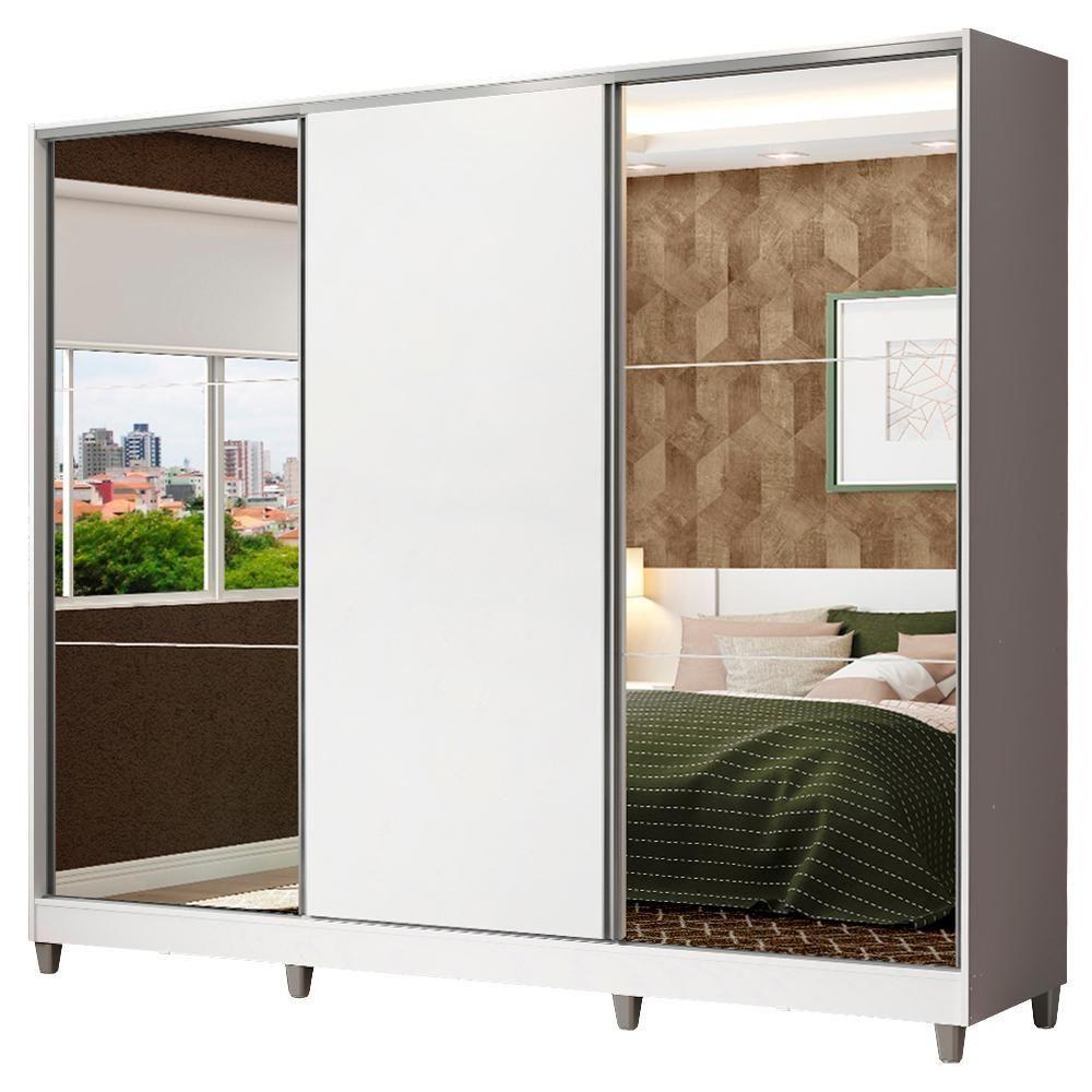 Guarda Roupa Casal 100% Mdf Madesa Zurique 3 Portas De Correr Com Espelhos Com Pés - Branco - 5