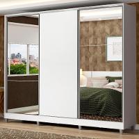 Guarda Roupa Casal 100% Mdf Madesa Zurique 3 Portas De Correr Com Espelhos Com Pés - Branco - 1