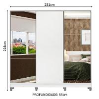 Guarda Roupa Casal 100% Mdf Madesa Zurique 3 Portas De Correr Com Espelhos Com Pés - Branco - 3