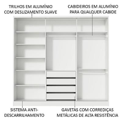 Guarda Roupa Casal Zurique 3 Portas de Correr Branco MDF Madesa