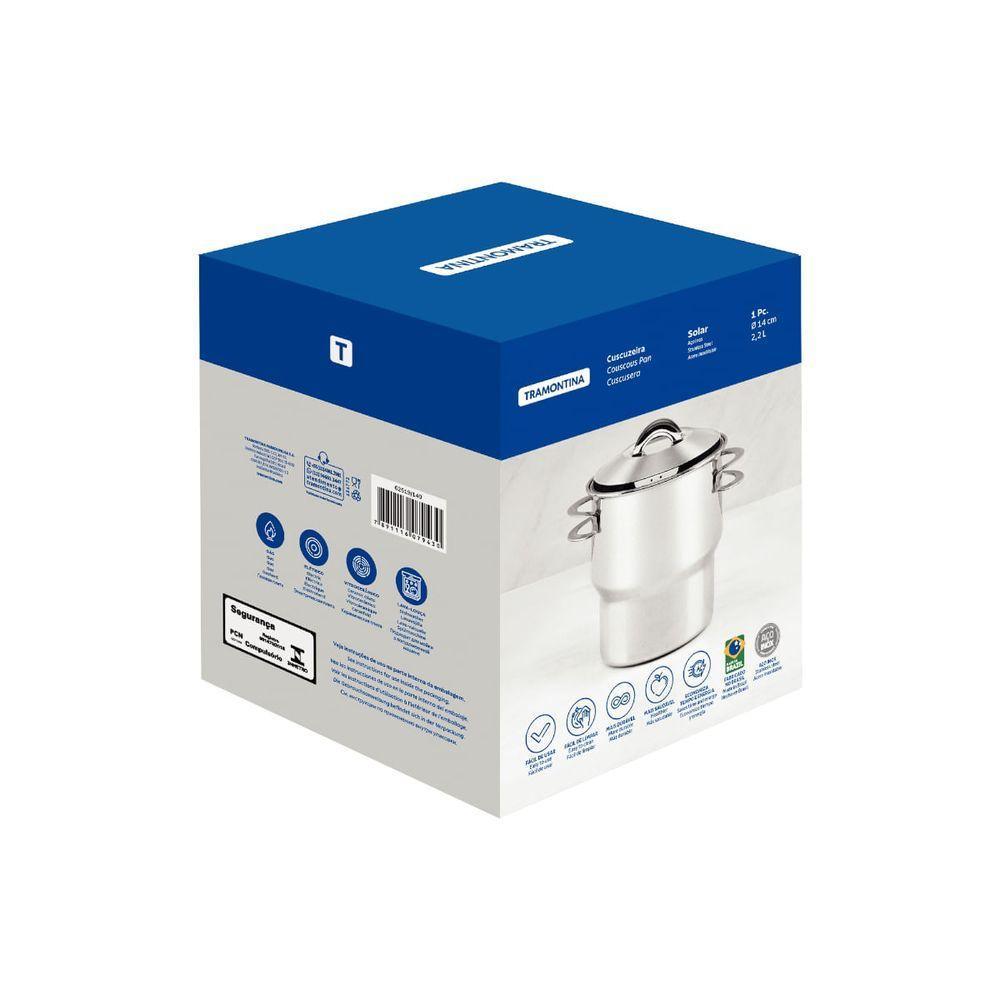 Cuscuzeira Tramontina Solar Em Aço Inox Com Tampa E Alças 2,2l 14cm - 6
