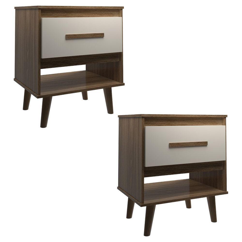 Kit 2 Mesas De Cabeceira 1 Gaveta Com Nicho E Pés Retro Estilo Moderno Para Quarto Savana Mobília Decor - 1