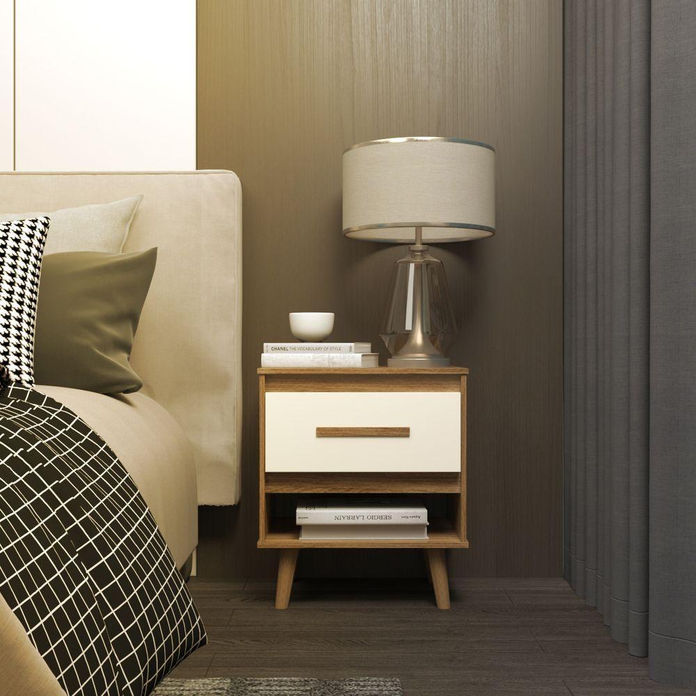 Kit 2 Mesas De Cabeceira 1 Gaveta Com Nicho E Pés Retro Estilo Moderno Para Quarto Savana Mobília Decor - 2