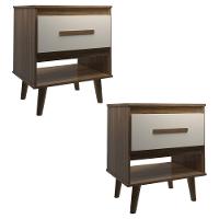 Kit 2 Mesas De Cabeceira 1 Gaveta Com Nicho E Pés Retro Estilo Moderno Para Quarto Savana Mobília Decor - 1