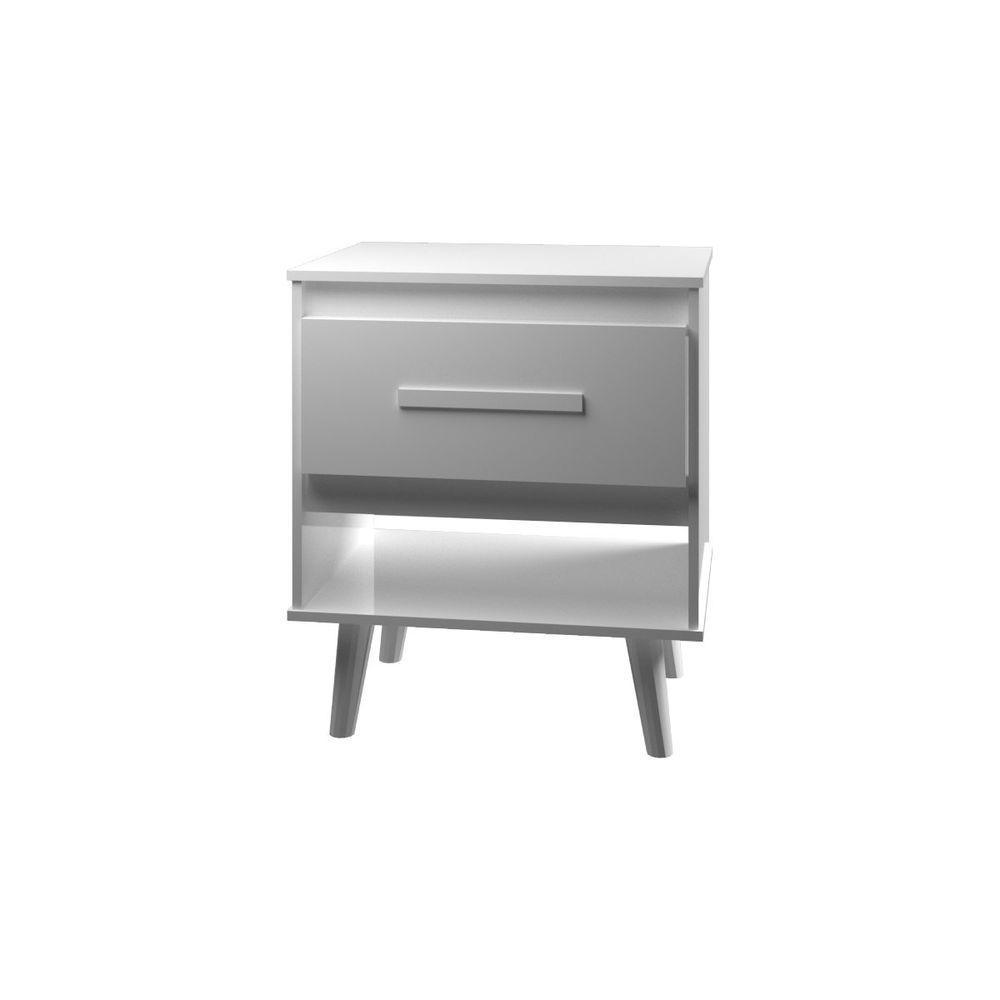 Mesa De Cabeceira 1 Gaveta Com Nicho E Pés Retro Estilo Moderno Para Quarto Branco Mobília Decor - 1