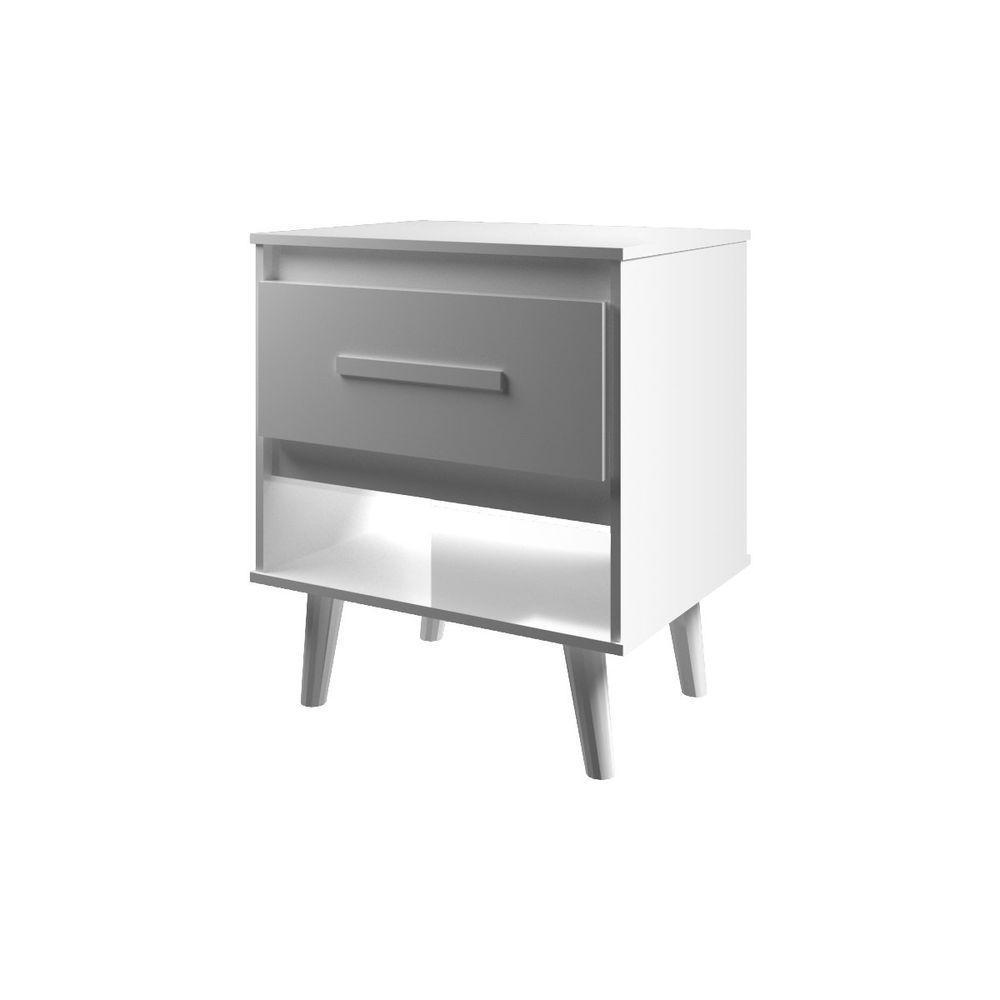 Mesa De Cabeceira 1 Gaveta Com Nicho E Pés Retro Estilo Moderno Para Quarto Branco Mobília Decor - 2