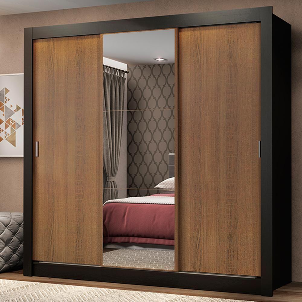 Guarda Roupa Casal Mônaco 3 Portas de Correr Espelho Madesa - 4